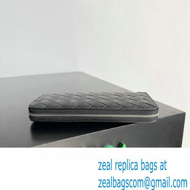 Bottega Veneta Intrecciato Zip Around Wallet Black/Green 2023 - Click Image to Close