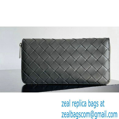 Bottega Veneta Intrecciato Zip Around Wallet Dark Gray 2023