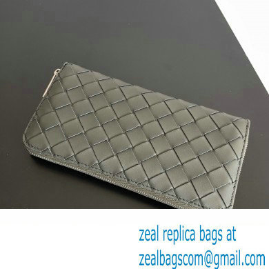 Bottega Veneta Intrecciato Zip Around Wallet Dark Gray 2023