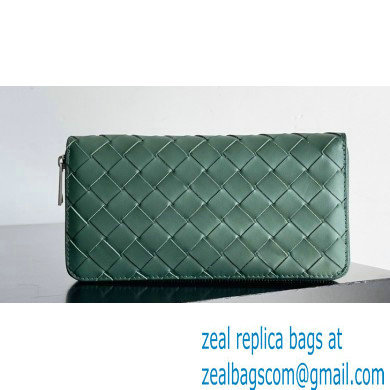 Bottega Veneta Intrecciato Zip Around Wallet Dark Green 01 2023 - Click Image to Close