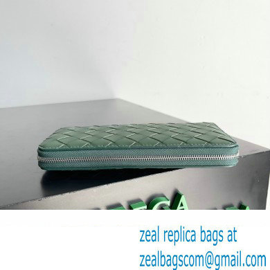 Bottega Veneta Intrecciato Zip Around Wallet Dark Green 01 2023 - Click Image to Close