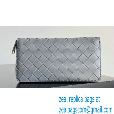 Bottega Veneta Intrecciato Zip Around Wallet Light Gray/Blue 2023 - Click Image to Close