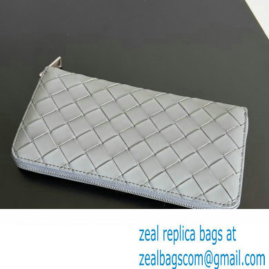 Bottega Veneta Intrecciato Zip Around Wallet Light Gray/Blue 2023 - Click Image to Close