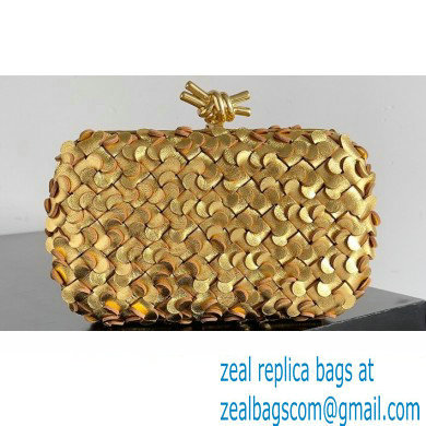 Bottega Veneta Knot Intreccio lamina leather minaudiere with leather sequins Bag Gold 2024