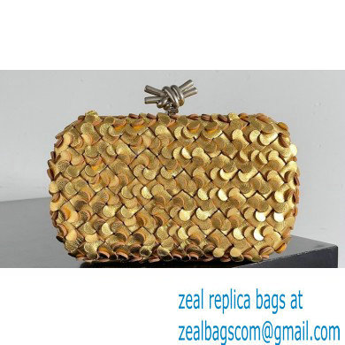 Bottega Veneta Knot Intreccio lamina leather minaudiere with leather sequins Bag Gold/Silver 2024