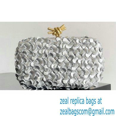 Bottega Veneta Knot Intreccio lamina leather minaudiere with leather sequins Bag Silver/Gold 2024