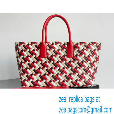 Bottega Veneta Large Cabat padded Intreccio leather and canvas tote bag Red 2023 - Click Image to Close