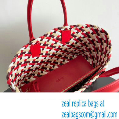 Bottega Veneta Large Cabat padded Intreccio leather and canvas tote bag Red 2023 - Click Image to Close