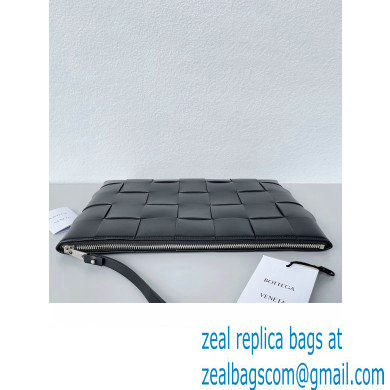 Bottega Veneta Large Cassette Pouch Intreccio leather wristlet Bag Black 2024