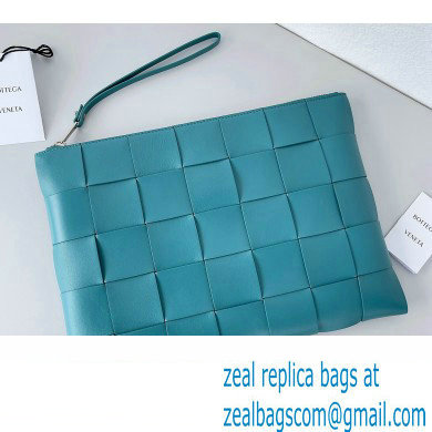 Bottega Veneta Large Cassette Pouch Intreccio leather wristlet Bag Blue 2024