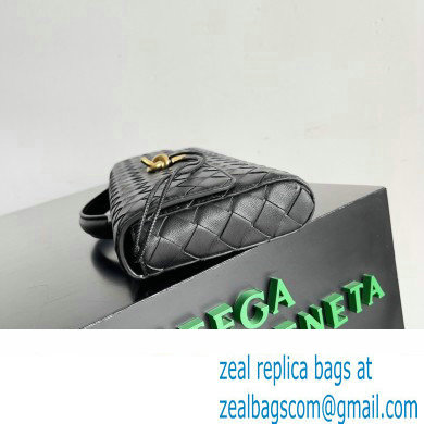 Bottega Veneta Long Clutch Andiamo With Handle Intrecciato leather bag Black with metallic knot closure 2024