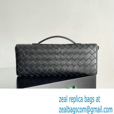 Bottega Veneta Long Clutch Andiamo With Handle Intrecciato leather bag Black with metallic knot closure 2024 - Click Image to Close