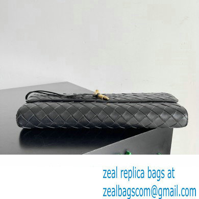 Bottega Veneta Long Clutch Andiamo With Handle Intrecciato leather bag Black with metallic knot closure 2024