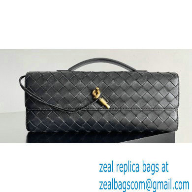 Bottega Veneta Long Clutch Andiamo With Handle Intrecciato leather bag Black with metallic knot closure 2024 - Click Image to Close