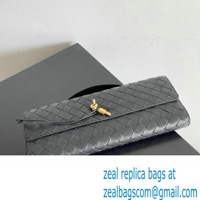 Bottega Veneta Long Clutch Andiamo With Handle Intrecciato leather bag Black with metallic knot closure 2024