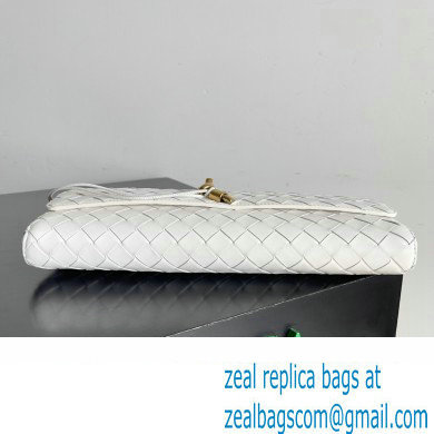 Bottega Veneta Long Clutch Andiamo With Handle Intrecciato leather bag White with metallic knot closure 2024 - Click Image to Close