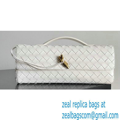 Bottega Veneta Long Clutch Andiamo With Handle Intrecciato leather bag White with metallic knot closure 2024 - Click Image to Close