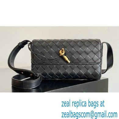 Bottega Veneta Mini Andiamo Cross-Body Intrecciato leather bag Black with metallic knot closure 2024