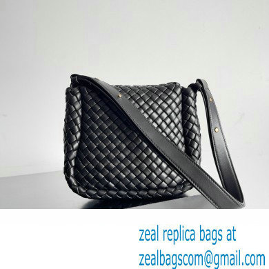 Bottega Veneta Mini Cobble Shoulder Bag in padded Intreccio leather Black 2024