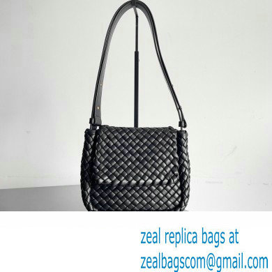 Bottega Veneta Mini Cobble Shoulder Bag in padded Intreccio leather Black 2024 - Click Image to Close