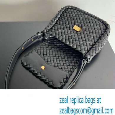 Bottega Veneta Mini Cobble Shoulder Bag in padded Intreccio leather Black 2024