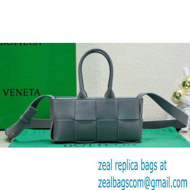 Bottega Veneta Mini East-West Arco Tote Intreccio leather bag with detachable strap AGATE GREY 2024