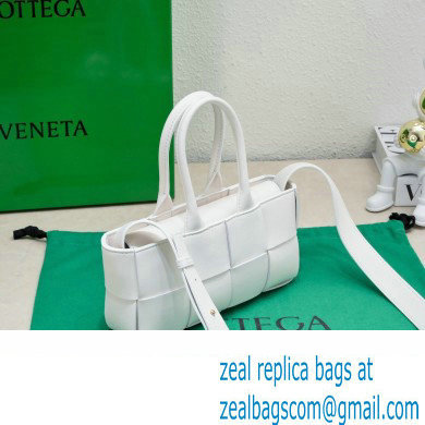 Bottega Veneta Mini East-West Arco Tote Intreccio leather bag with detachable strap White 2024 - Click Image to Close