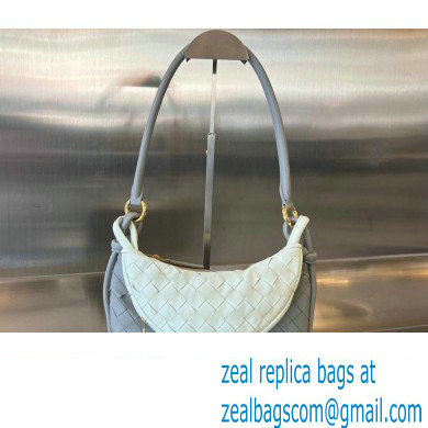 Bottega Veneta Small Gemelli Intrecciato leather shoulder bag 776764 AGATE GREY / GLACIER 2024 - Click Image to Close