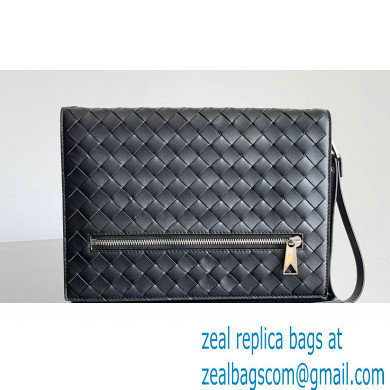 Bottega Veneta Small intrecciato leather document case With Wristlet Black 2023 - Click Image to Close