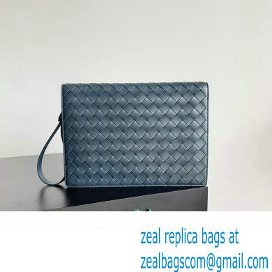 Bottega Veneta Small intrecciato leather document case With Wristlet Deep Blue 2023