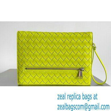 Bottega Veneta Small intrecciato leather document case With Wristlet Kiwi Green 2023 - Click Image to Close