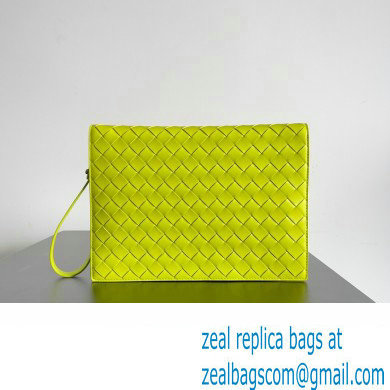 Bottega Veneta Small intrecciato leather document case With Wristlet Kiwi Green 2023 - Click Image to Close