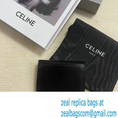 CELINE CARD HOLDER WITH FLAP TRIOMPHE in Shiny calfskin Black 10I583 2023