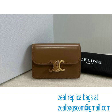 CELINE CARD HOLDER WITH FLAP TRIOMPHE in Shiny calfskin Bronze 10I583 2023 - Click Image to Close