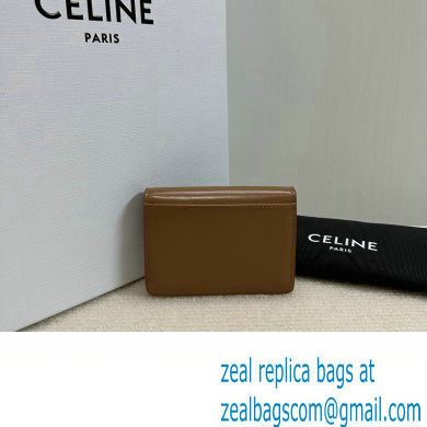 CELINE CARD HOLDER WITH FLAP TRIOMPHE in Shiny calfskin Bronze 10I583 2023 - Click Image to Close