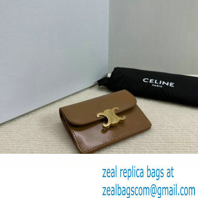 CELINE CARD HOLDER WITH FLAP TRIOMPHE in Shiny calfskin Bronze 10I583 2023