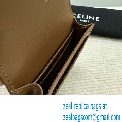 CELINE CARD HOLDER WITH FLAP TRIOMPHE in Shiny calfskin Bronze 10I583 2023 - Click Image to Close