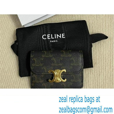 CELINE CARD HOLDER WITH FLAP TRIOMPHE in Triomphe Canvas Tan 10I582 2023 - Click Image to Close