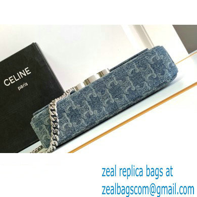 CELINE CHAIN SHOULDER BAG CLAUDE in DENIM WITH TRIOMPHE ALL-OVER Denim / Silver 2024 - Click Image to Close