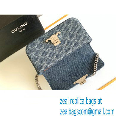 CELINE CHAIN SHOULDER BAG CLAUDE in DENIM WITH TRIOMPHE ALL-OVER Denim / Silver 2024 - Click Image to Close