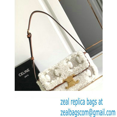 CELINE SHOULDER BAG CLAUDE in SHEARLING WITH TRIOMPHE EMBROIDERIES Natural / Tan 2023