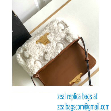 CELINE SHOULDER BAG CLAUDE in SHEARLING WITH TRIOMPHE EMBROIDERIES Natural / Tan 2023