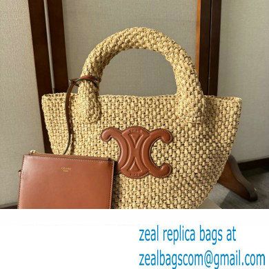 CELINE SUPPLE SMALL TRIOMPHE CLASSIC PANIER in Raffia and calfskin Tan 2024 - Click Image to Close