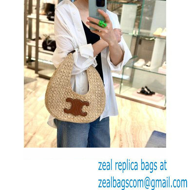 Cheap Sale Celine classic panier HOBO BAG in Raffia and Calfskin Beige 2024