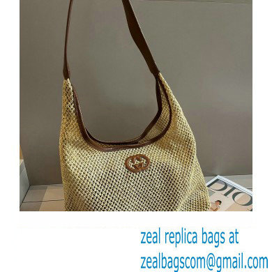 Cheap Sale Gucci Raffia Straw and Leather Tote bag Beige 2024