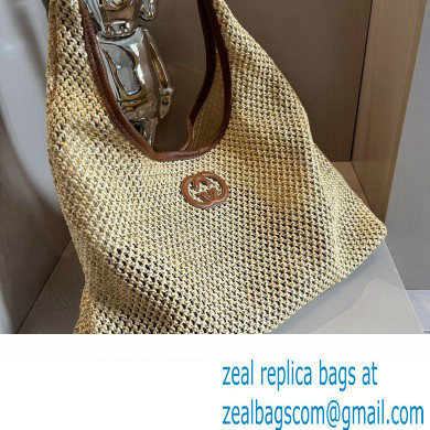 Cheap Sale Gucci Raffia Straw and Leather Tote bag Beige 2024