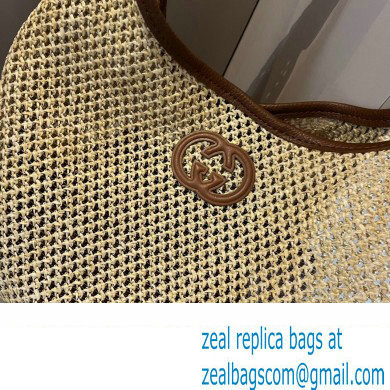 Cheap Sale Gucci Raffia Straw and Leather Tote bag Beige 2024