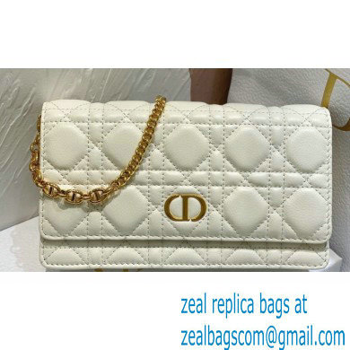 Dior Caro Pouch Bag in White Soft Cannage Calfskin 2024