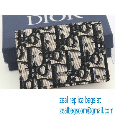Dior Flap Card Holder in Beige and Black Dior Oblique Jacquard