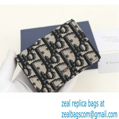 Dior Flap Card Holder in Beige and Black Dior Oblique Jacquard